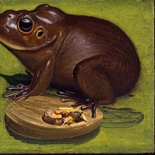 Prompt: “ beaver eating a frog, renaissance painting ”