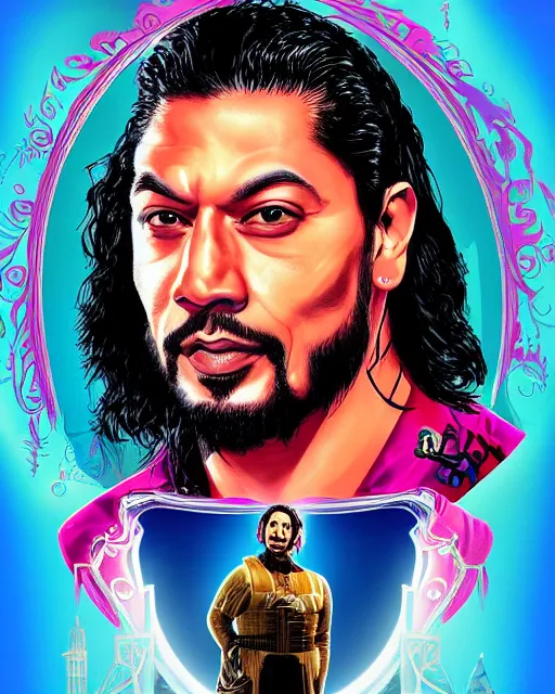 Prompt: Roman Reigns as Willy Wonka, digital illustration portrait design, detailed, gorgeous lighting, wide angle action dynamic portrait