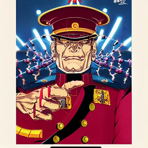 Image similar to portrait of crazy m. bison, symmetrical, cinematic colors, by yoichi hatakenaka, masamune shirow, josan gonzales and dan mumford, ayami kojima, takato yamamoto, barclay shaw, karol bak, yukito kishiro