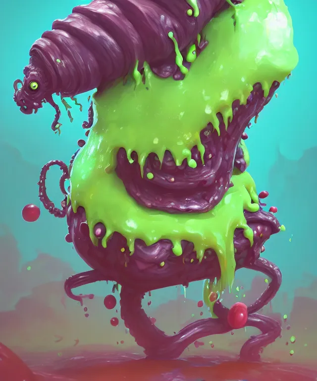 Prompt: an ooze slime creature in a dr seuss artstyle, adorable and whimsical, fantasy, elegant, crisp 8 k line work, rim light, digital painting, artstation, unreal engine, octane render, concept art, matte, sharp focus, illustration