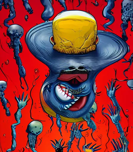 Image similar to Tim Burtons style Always Sunny in Philadelphia by Alex Pardee and Nekro and Petros Afshar, and James McDermott,unstirred paint, vivid color, cgsociety 4K