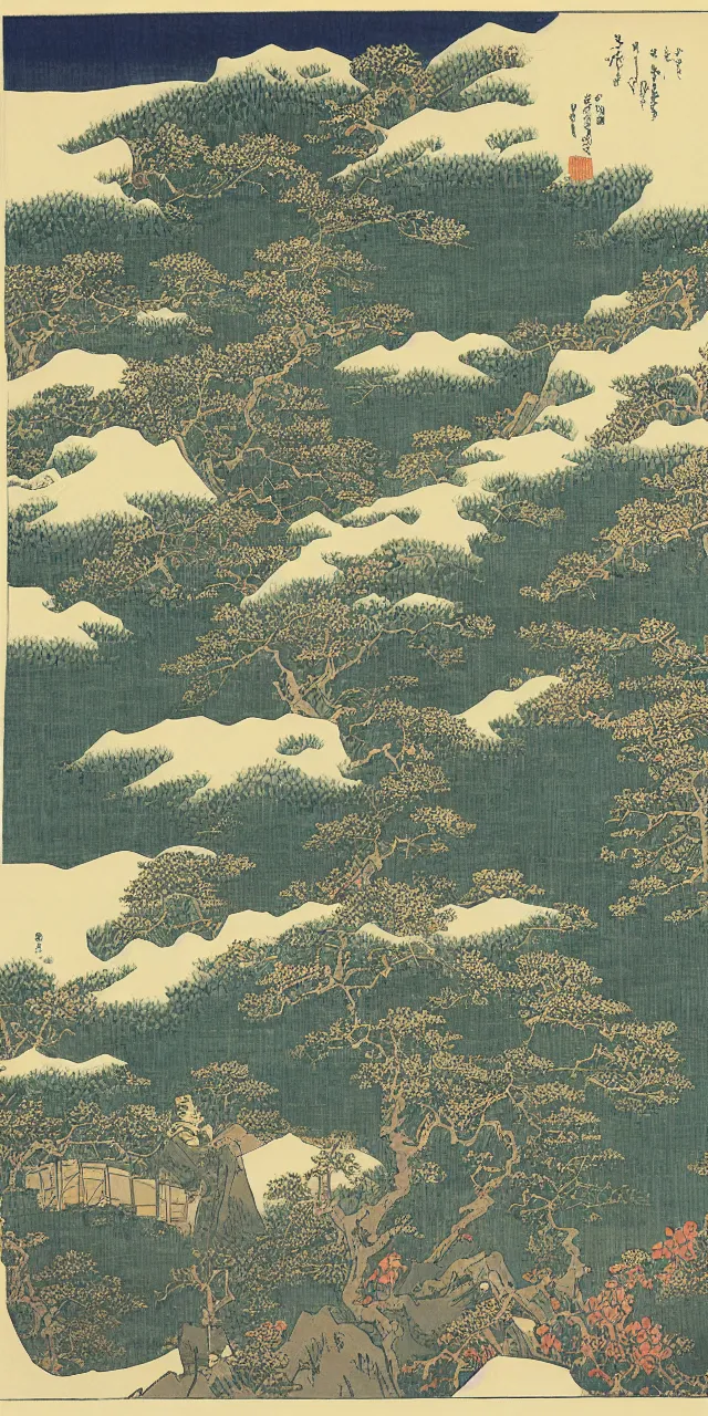 Prompt: the laurentians, by katsushika hokusai