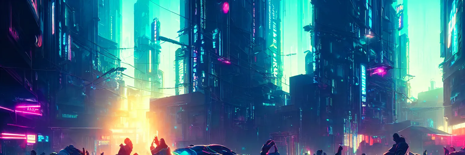 Prompt: cinematic photography of a cyberpunk cityscape, cyber led neon lighting, flare lighting, bokeh, rule of thirds, hyper photorealistic, crispy quality, digital photography, art by artgerm, art by greg rutkowski, art by pascal blanche,