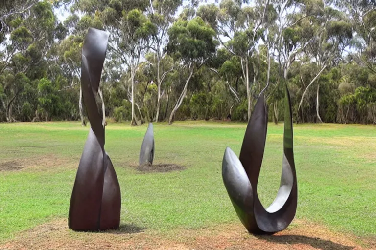 Image similar to “dramatic award-winning sculpture in an Australian wetlands, sculpture garden”