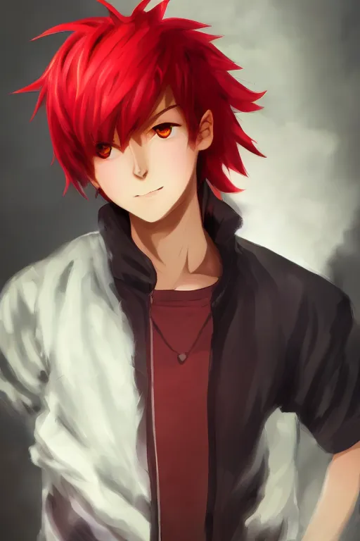 portrait of young anime guy with red hair and flaming | Stable Diffusion |  OpenArt