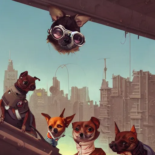 Prompt: ripped physique goggles collar leash Man Steampunk portrait Sherlock Patrick Bateman snout Detective Anthropomorphic furry fuzzy fashion vogue Chihuahua man wearing a Chihuahua costume wearing an artificer costume gerald brom bastien grivet greg rutkowski norman rockwell portrait face head snout ears eyes illustration tombow