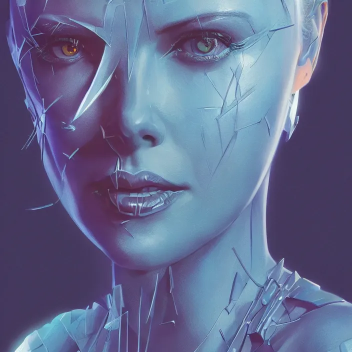Prompt: charlize theron as mystique. x - men. intricate abstract. intricate artwork. by tooth wu, wlop, beeple, dan mumford. octane render, trending on artstation, greg rutkowski very coherent symmetrical artwork. cinematic, hyper realism, high detail, octane render, 8 k, iridescent accents