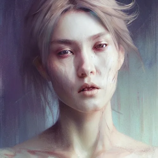 Image similar to tall girl, expressive oil painting, by yoshitaka amano, by greg rutkowski, by jeremy lipking, by artgerm,, h e giger, digital art, octane render