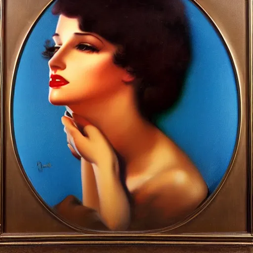 Prompt: a young person, half male and half female, rolf armstrong, portrait,