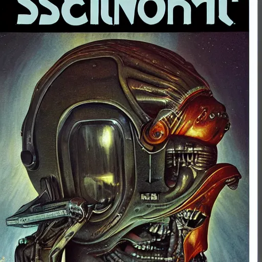 Prompt: Retro Sci-fi magazine cover, in the style of h.r giger, norman rockwell, giger, highly detailed, soft lighting, 8k resolution, oil on canvas, architectural magazine