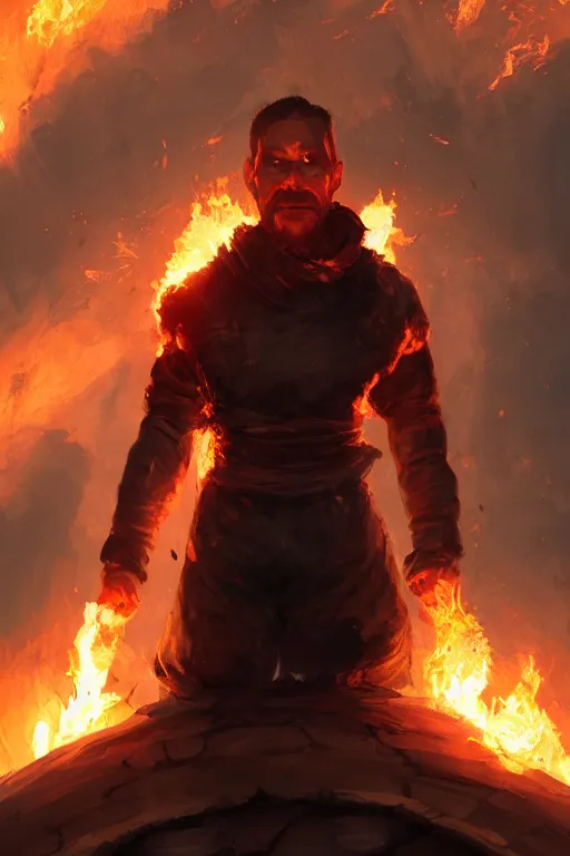 Prompt: portrait, male pyromancer summening a fire portal , dynamic lighting, volumetric, bokeh, cinematic, establishing shot, extremly high detail, photo realistic, cinematic lighting, post processed, concept art, artstation, matte painting, style by eddie mendoza, raphael lacoste, alex ross