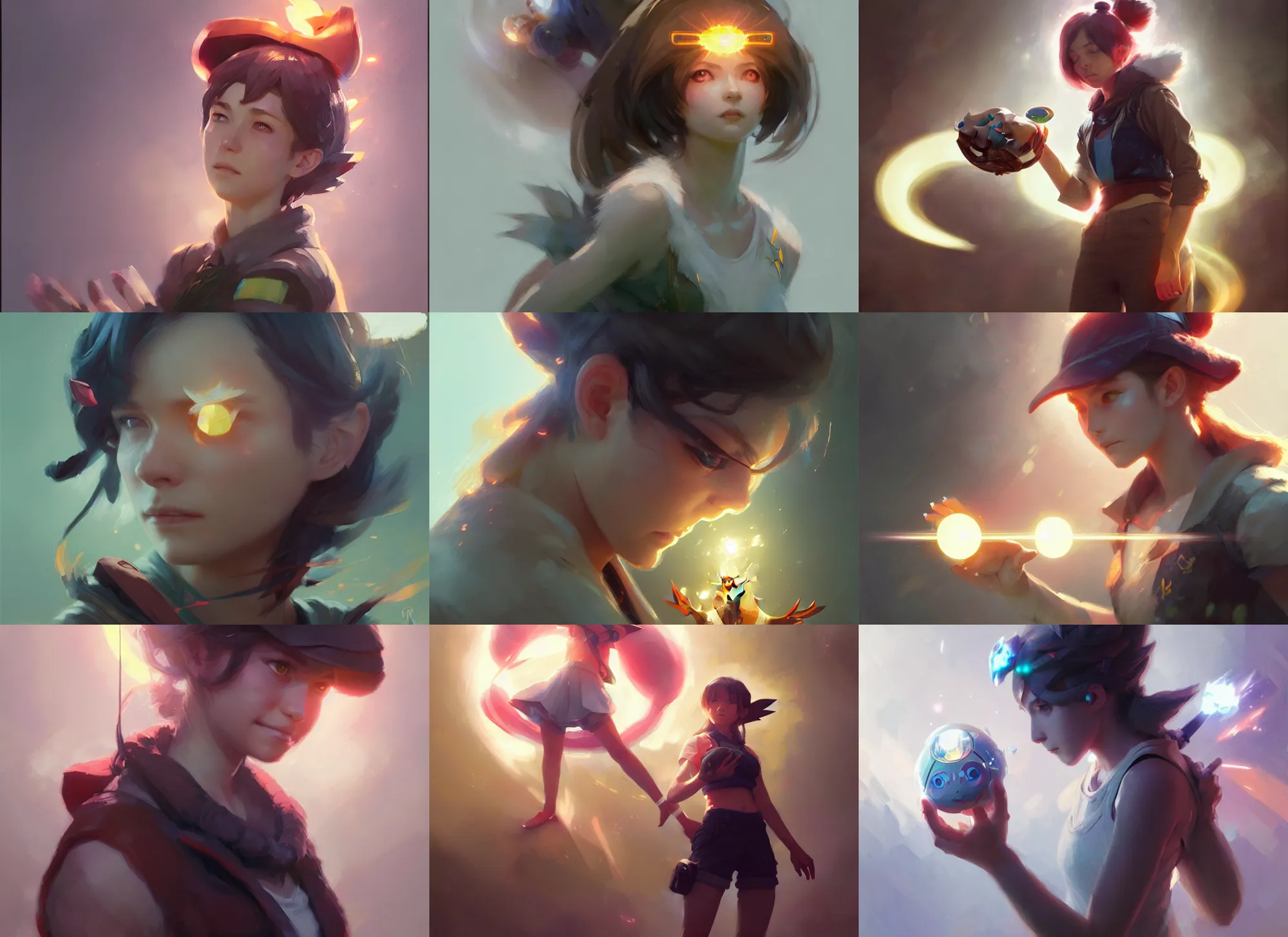 Image similar to portrait of a female pokemon trainer, intricate, sharp focus, lens flare, bloom, illustration, highly detailed, digital painting, concept art, matte, art by ruan jia and wlop and greg rutkowski, masterpiece