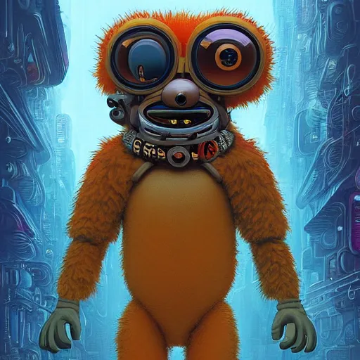 Prompt: cheburashka god futurama furry cyberpunk apocalyptic portrait by gaston bussierre and charles vess and james jean and erik jones and rhads, inspired by rick and morty, epic, funny, huge scale, beautiful fine face features, intricate high details, sharp, ultradetailed