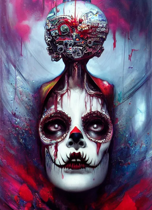 Prompt: queen of hearts, cyborg, skull, highly detailed, cinematic, 8 k, by megan duncanson, benjamin lacombe, adrian borda, stanley artgermm, tom bagshaw, craig mullins, carne griffiths, ayami kojima, beksinski, giger, trending on deviantart, hyper detailed, horror, full of colour