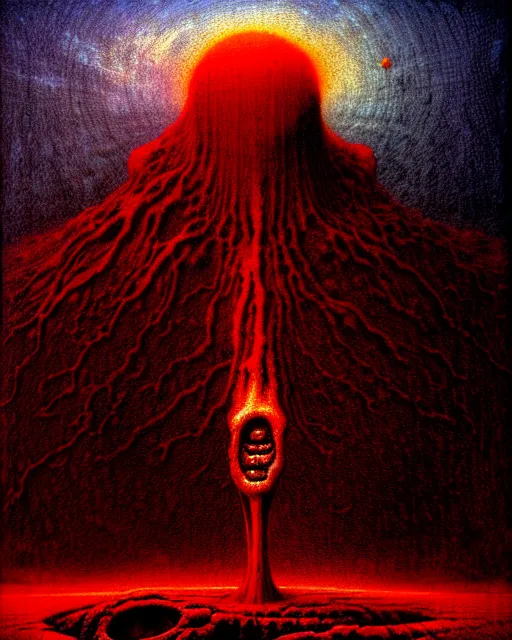 Image similar to hellish planet with everything made of skin and blood drawn by beksinski, high definition, lovecraftian