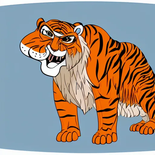 Image similar to anthropomorphized sabertooth tiger illustration, simple with cartoon style, large tusks