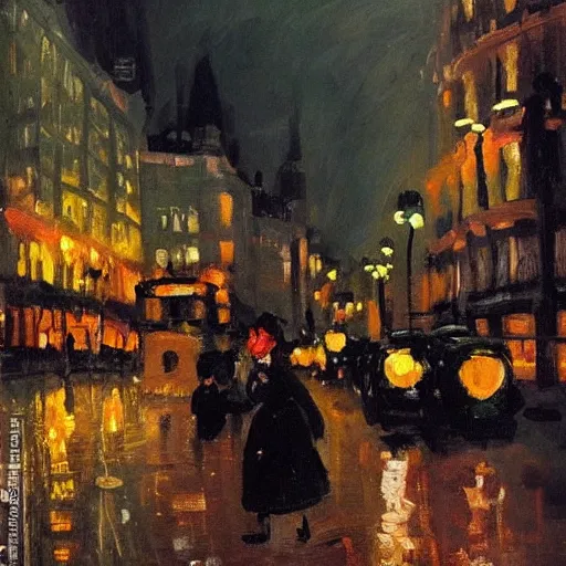 Prompt: a night in london, painting, in the style of konstantin korovin