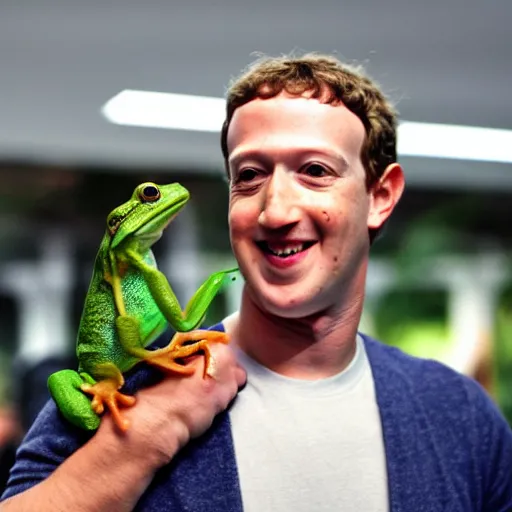 Image similar to mark zuckerberg holding a live frog in his hand