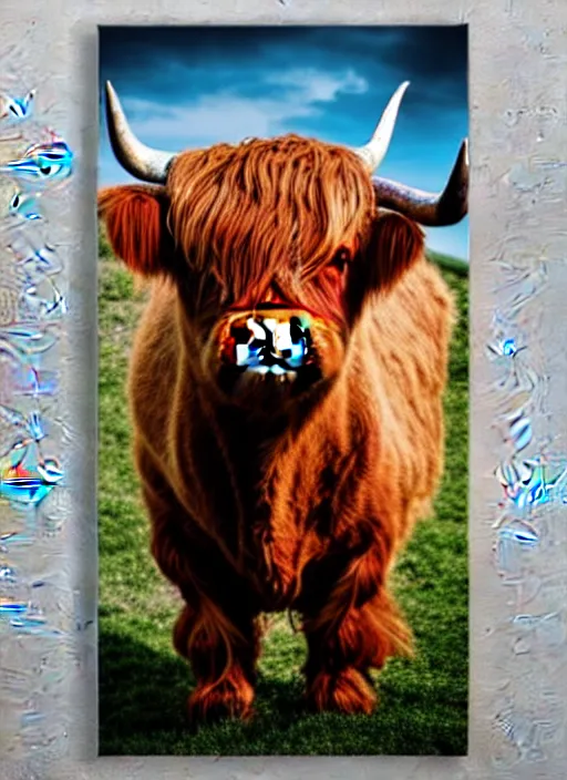 Prompt: highland cattle artwork poster