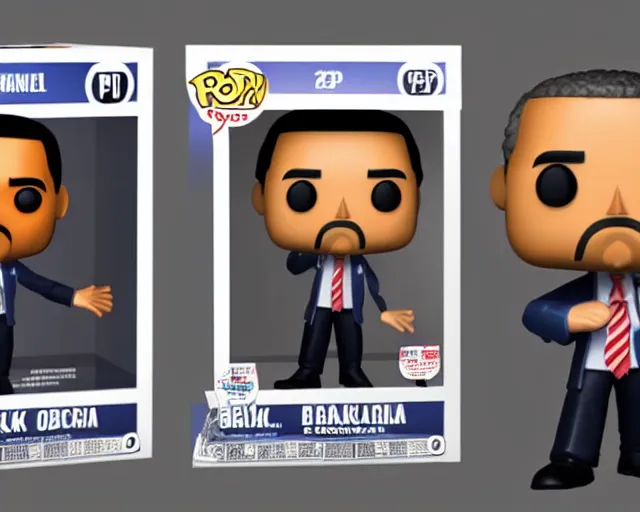 Image similar to full body 3d render of barack obama as a funko pop, studio lighting, white background, packaging, blender, trending on artstation, 8k, highly detailed