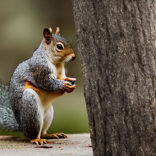 Image similar to photography of a squirrel detective wearing an old grey suit furiously flipping through papers, black and white