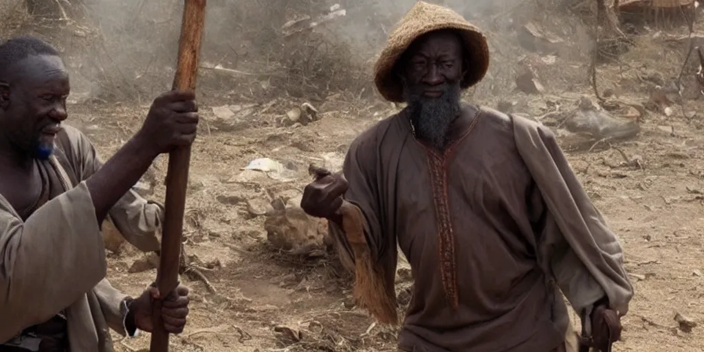 Image similar to african gandalf playing in ghanian action movie
