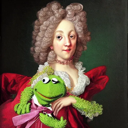 Image similar to rococo portrait of a muppet.