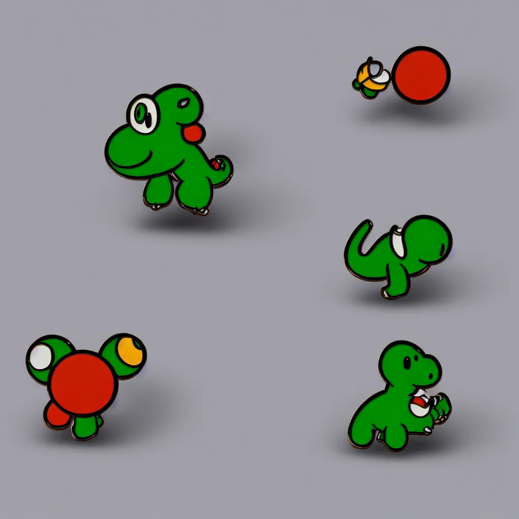 Prompt: a retro minimalistic cute yoshi enamel pin, hd, concept art