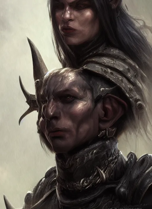 Prompt: realistic dark elf by r. a. salvatore portrait, trending on artstation, low angle oil painting and composition laws, cinematic lighting, hyperdetailed, artstation, cgsociety, 8 k