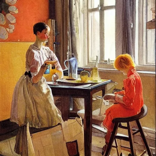 Prompt: modern stylized oil painting by carl larsson