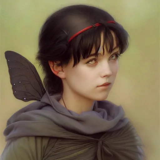 Image similar to Masterpiece portrait of a very young Kiki from Kiki's delivery service drawn by Donato Giancola and Tom Bagshaw face by Artgerm and Edmund Leighton