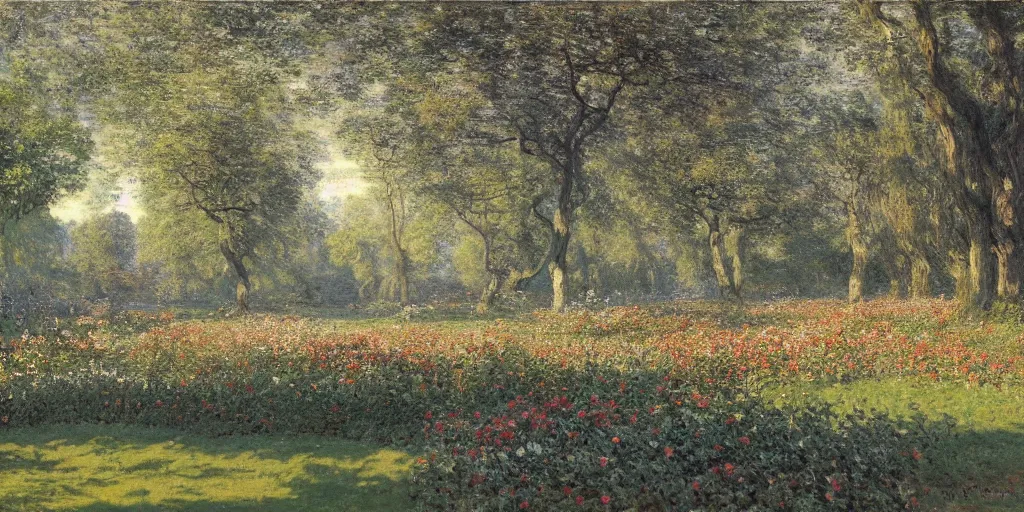 Image similar to a park with many beautiful flowers, by caspar david friedrich, by claude monet, canvas, paint, oil paint, tempera paint, dripping paint, splatter paint, macro, dof, insanely detailed and intricate, hypermaximalist, elegant, ornate, hyper realistic, super detailed