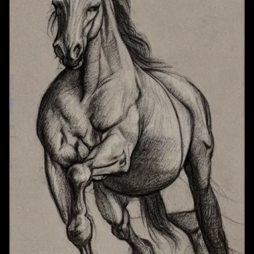 Prompt: a galloping wild horse, side view, gestural-pencil-study by da-vinci and albrecht-durer