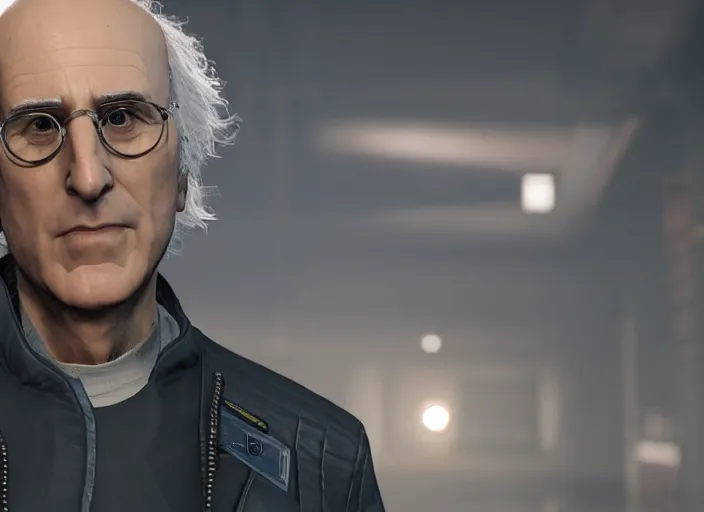 Prompt: video game still of larry david in the video game detroit become human,