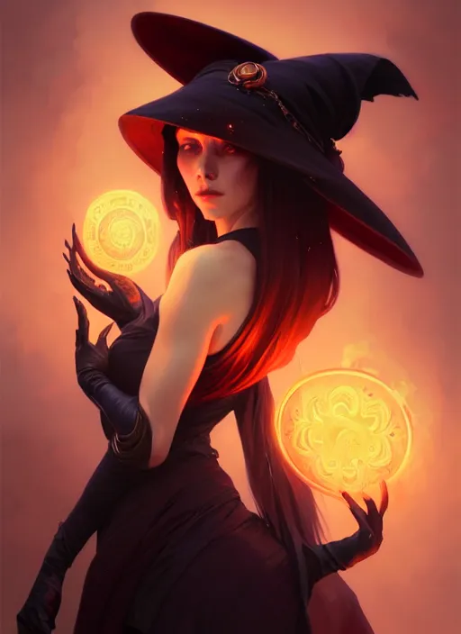 Prompt: portrait of cute attractive sexy witch, highly detailed, digital painting, artstation, dark light night, intricate, elegant, concept art, sharp focus, illustration, hearthstone, art by wlop and greg rutkowski and alphonse mucha