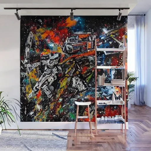 Image similar to star wars mural in the style of jackson pollock