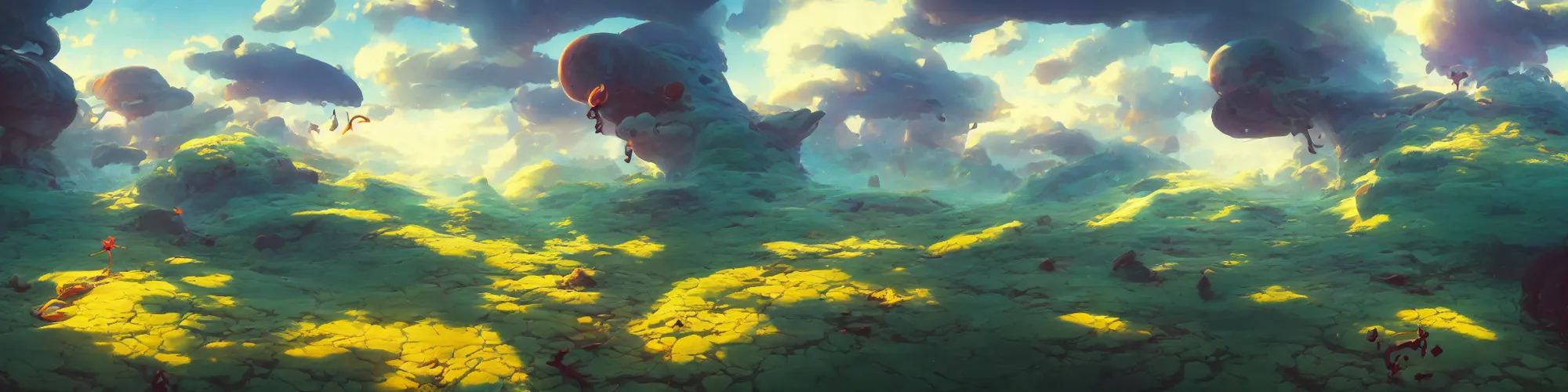 Image similar to 3 6 0 panoramic dynamics matte painting acrylic blur oil wonderland yoshi kurbi dofus, hight contrast,, behance hd by jesper ejsing, by rhads, makoto shinkai and lois van baarle, ilya kuvshinov, rossdraws global illumination