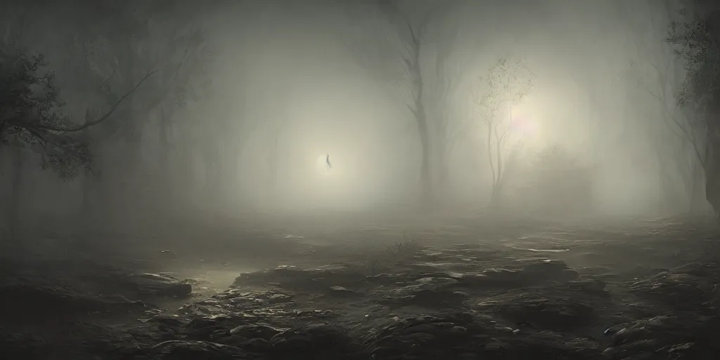 Image similar to a thick swirling fog, soft lighting, night, unreal engine, digital art, 8 k, oil painting, fantasy art, illustration, detailed and intricate environment