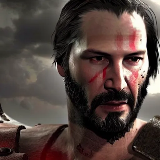 Image similar to Keanu Reeves in the God of War game