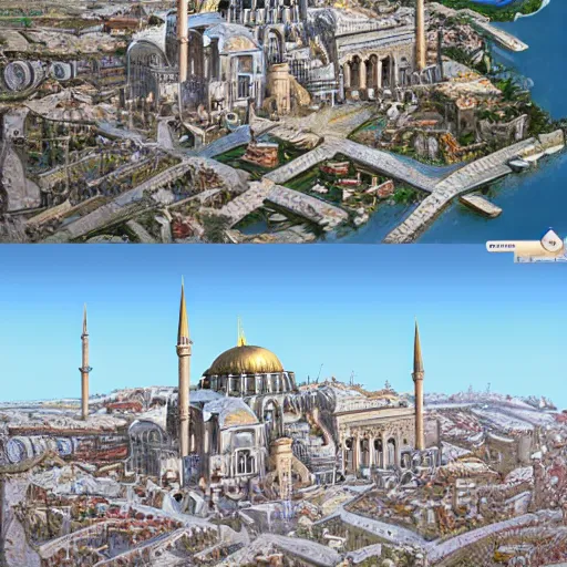 Image similar to A detailed matte painting of Constantinople is the 15th century, trending on artstation