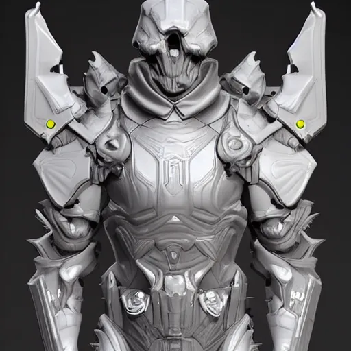 Image similar to modern futuristic zbrush diablo crusader character concept, model, zbrush, white background, intricate, detailed, centered, hyperrealism, octane, robotic head