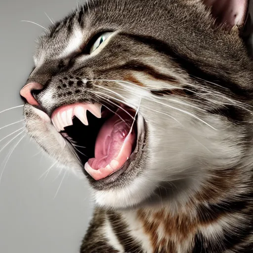 Prompt: a cat with the head of a dangerous snake, mouth wide open, photo taken by nikon, very detailed, 4 k