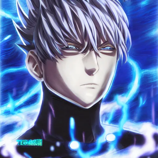 Image similar to portrait of the genos blue flame arms mode, anime fantasy illustration by tomoyuki yamasaki, kyoto studio, madhouse, ufotable, comixwave films, trending on artstation