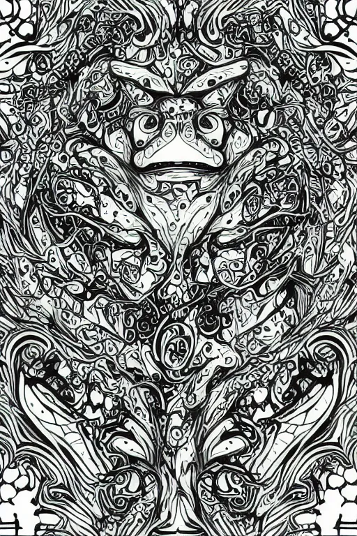 Image similar to beautiful frog, ornamental, fractal, ink draw, line art, vector art