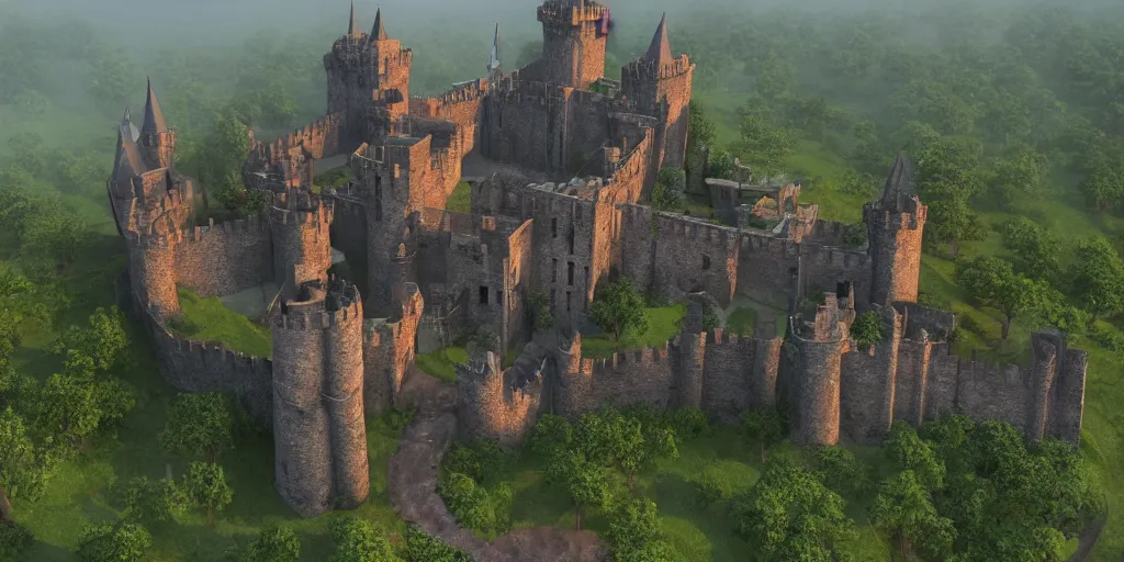 Prompt: 3 d medieval castle in the jungle, artstation, 4 k