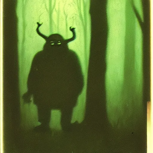 Image similar to old polaroid of creepy shrek staring from the depths of the dark gloomy forest, art by beksinski, bernie wrightson, john carpenter, creepy pasta, photorealistic, grainy, found footage, old film, low quality, horror, creepy, unsettling, terrifying