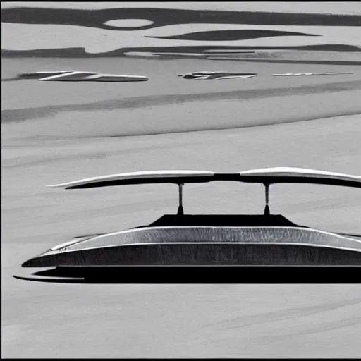 Image similar to a rectangular space ship hover over a beach by h. r. giger.