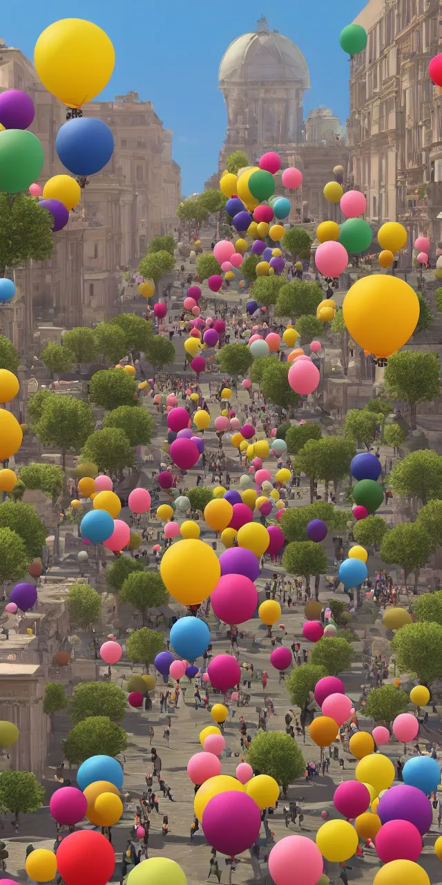 Prompt: roman celebration parade balloons colorful midday, realistic, unreal engine