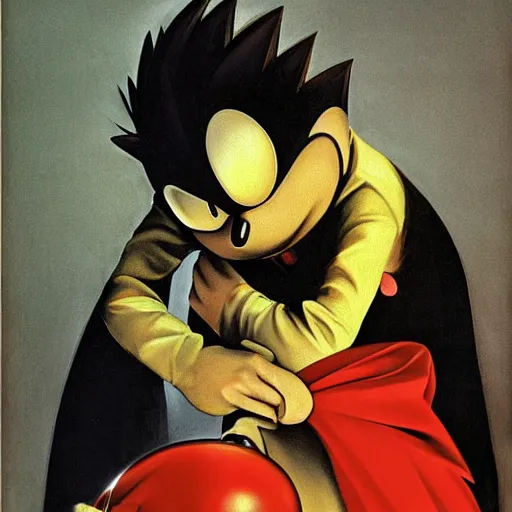 Prompt: Eggman and Sonic painted by Caravaggio