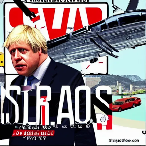 Prompt: Boris Johnson in GTA V, cover art by Stephen Bliss, boxart, loading screen
